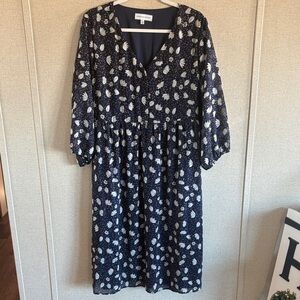 Piper & Scoot Floral Midi Dress XL Navy Blue Boho Cottagecore Casual Chic Flowy
